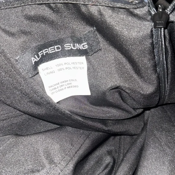 NEW Alfred Sung Off the Shoulder Ruffle Satin Black Trumpet Gown Sz 6 - Picture 4 of 6